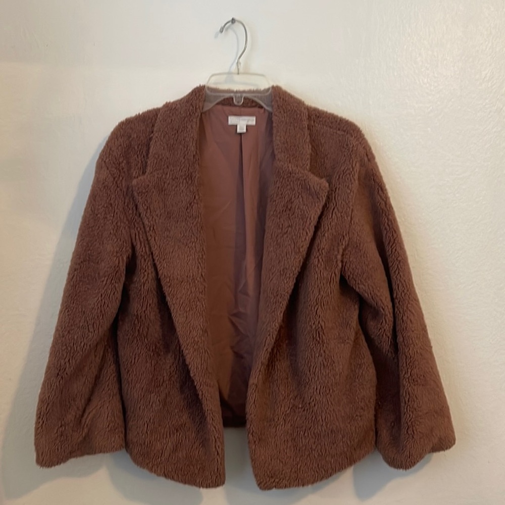 fuzzy mauve blazer coat